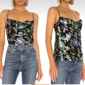 NWOT Lovers & Friends Metallic Floral Rhone Cami Tank REVOLVE Drape Neck…
